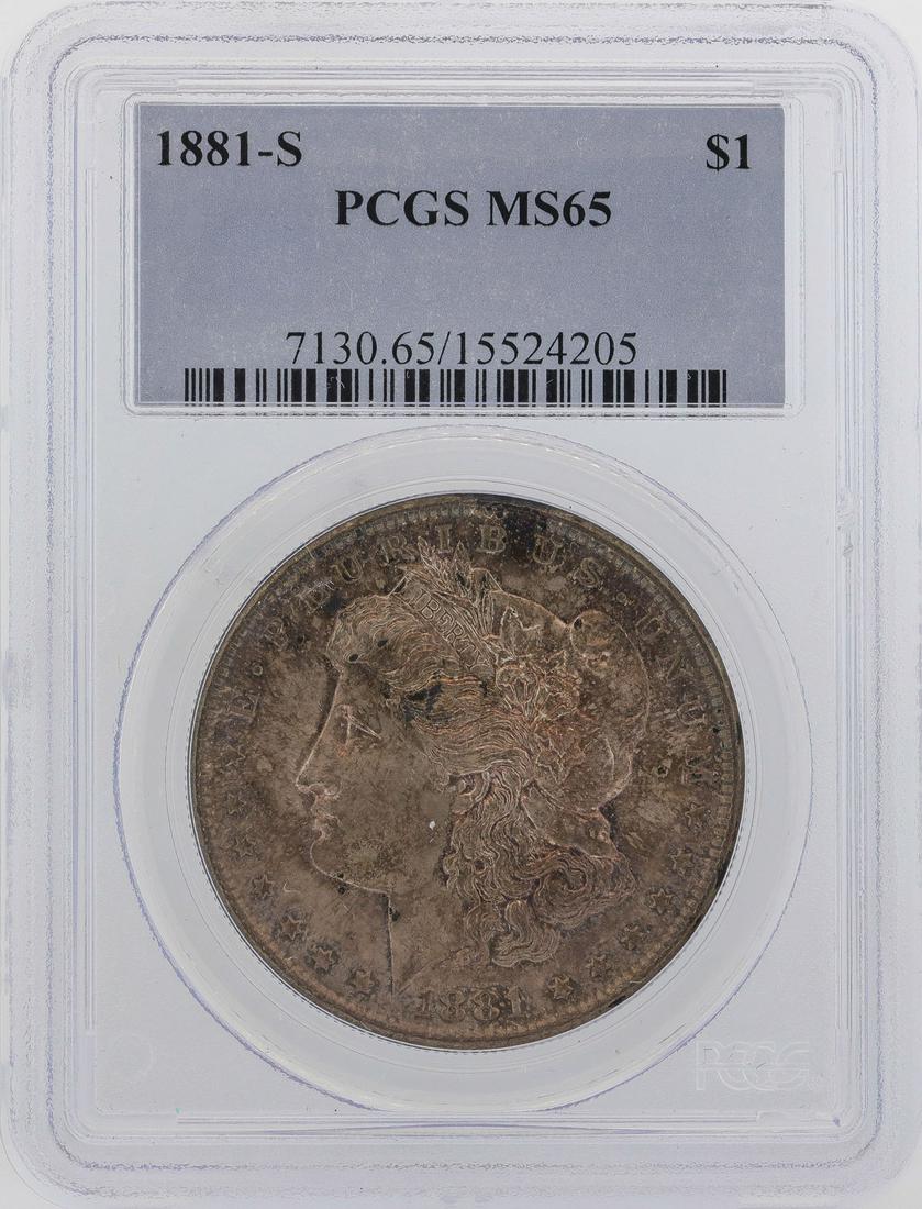 1881-S $1 Morgan Silver Dollar Coin PCGS MS65: One 1881-S $1 Morgan Silver Dollar Coin PCGS MS65.