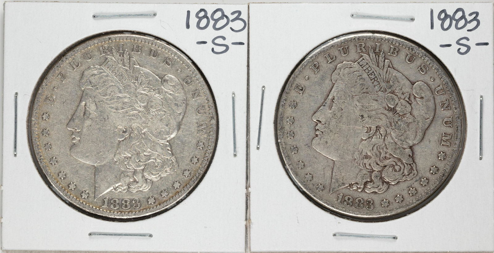 Lot of (2) 1883-S $1 Morgan Silver Dollar Coins: One Lot of (2) 1883-S $1 Morgan Silver Dollar Coins.