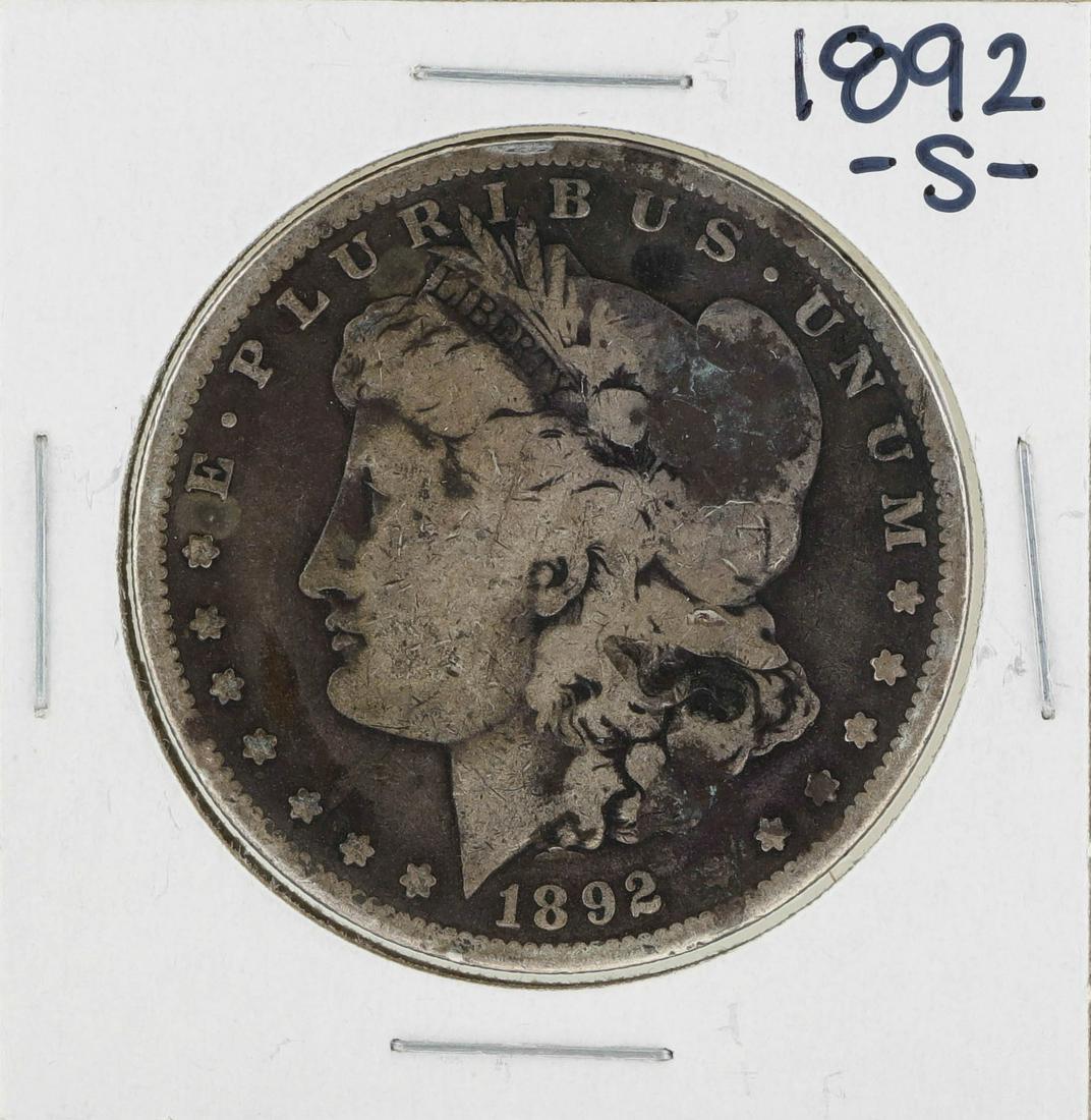 1892-S $1 Morgan Silver Dollar Coin: One 1892-S $1 Morgan Silver Dollar Coin.