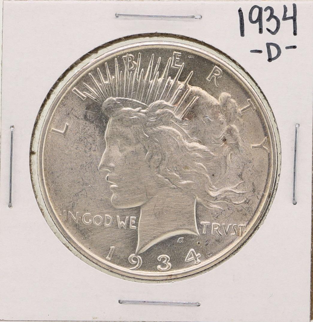 1934-D $1 Peace Silver Dollar Coin: One 1934-D $1 Peace Silver Dollar Coin.
