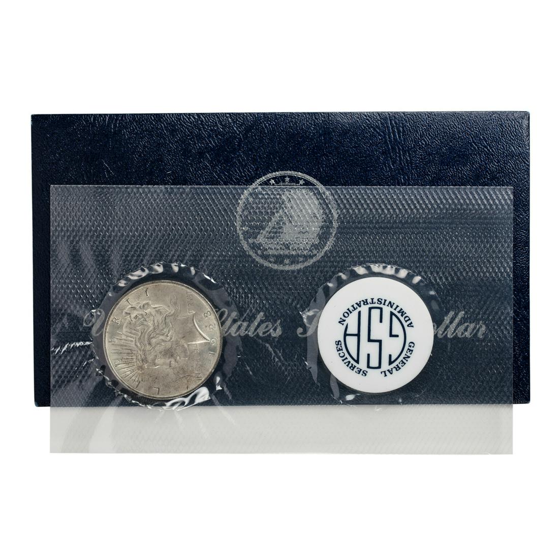 1923 $1 Peace Silver Dollar Coin GSA Soft Pack and: One 1923 $1 Peace Silver Dollar Coin GSA Soft Pack and Envelope.