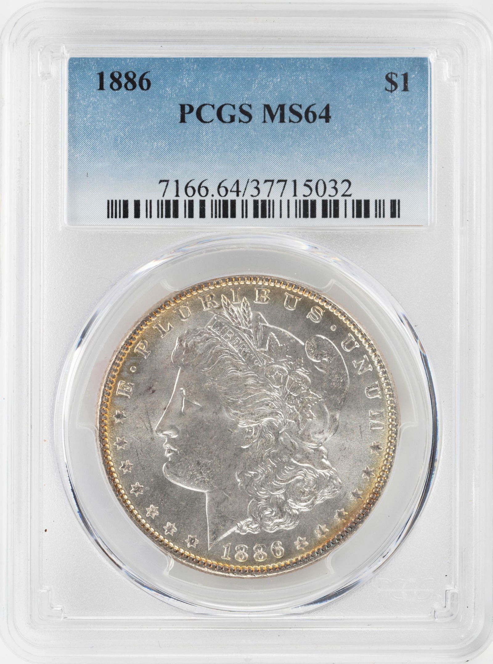 1886 $1 Morgan Silver Dollar Coin PCGS MS64: One 1886 $1 Morgan Silver Dollar Coin PCGS MS64.