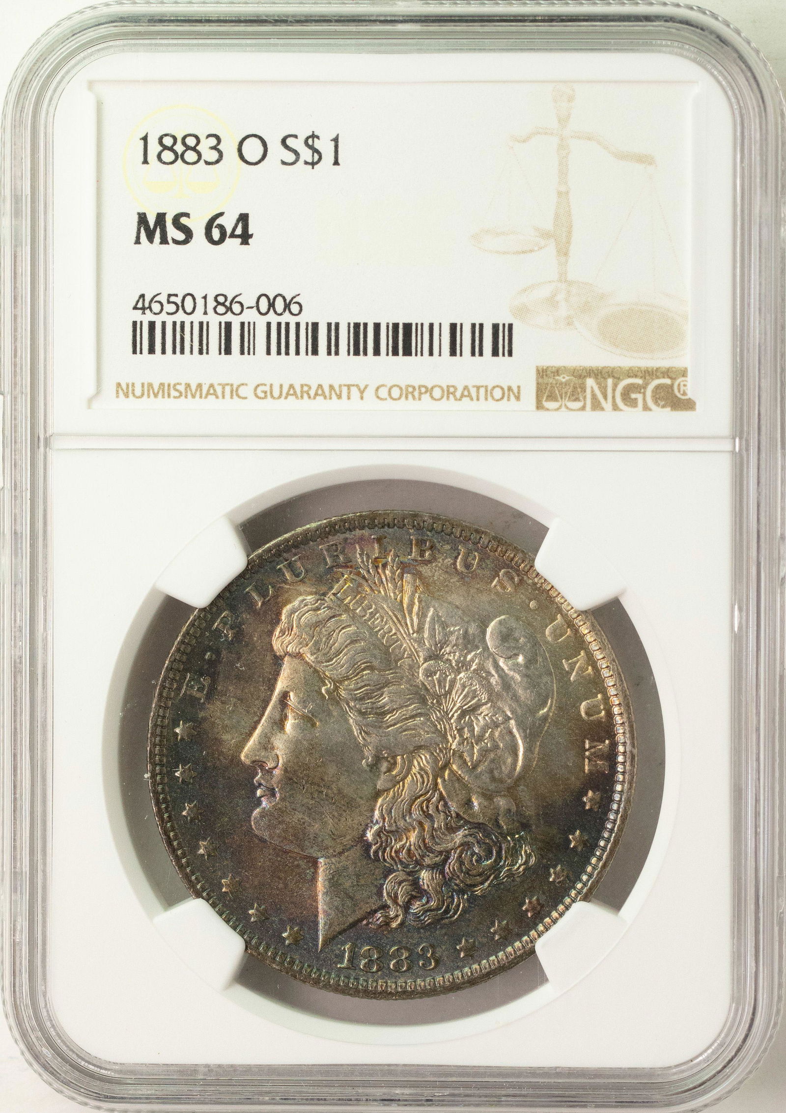 1883-O $1 Morgan Silver Dollar Coin NGC MS64 AMAZING: One 1883-O $1 Morgan Silver Dollar Coin NGC MS64 AMAZING Toning.