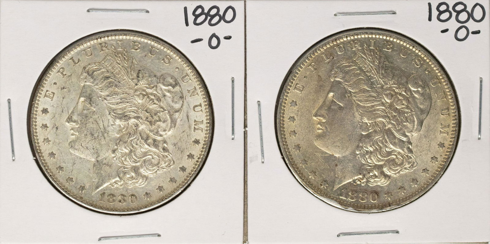 Lot of (2) 1880-O $1 Morgan Silver Dollar Coins: One Lot of (2) 1880-O $1 Morgan Silver Dollar Coins.