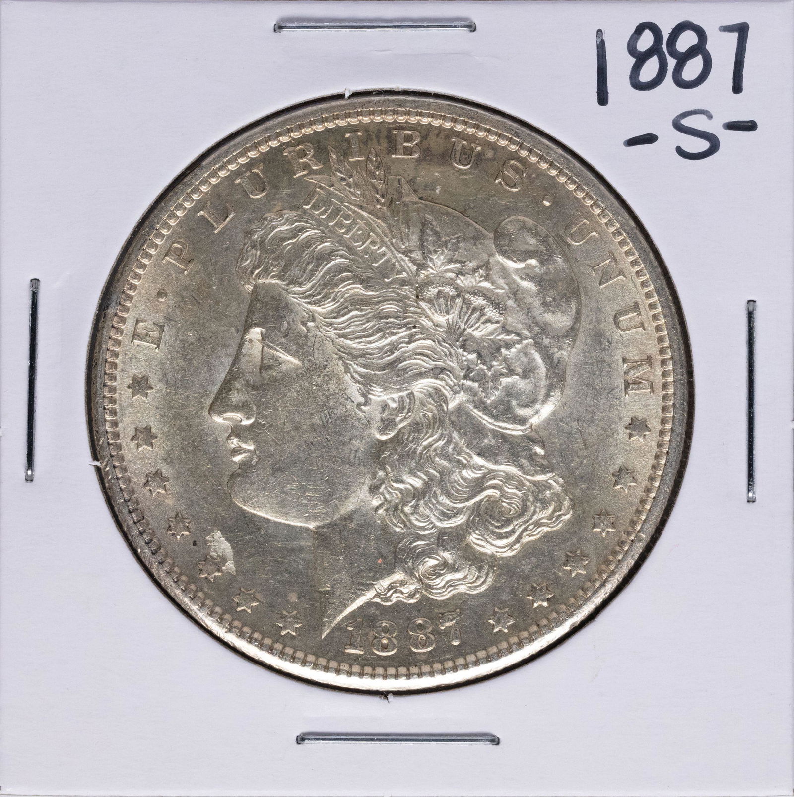 1887-S $1 Morgan Silver Dollar Coin: One 1887-S $1 Morgan Silver Dollar Coin.