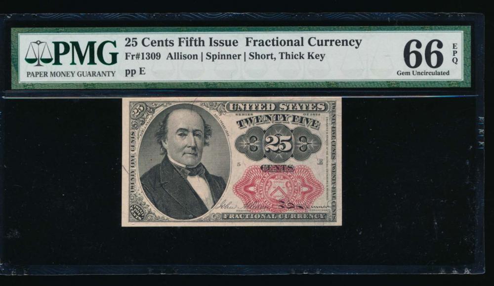 25 Cent Fifth Issue Fractional Note PMG 66EPQ: One 25 Cent Fifth Issue Fractional Note PMG 66EPQ.