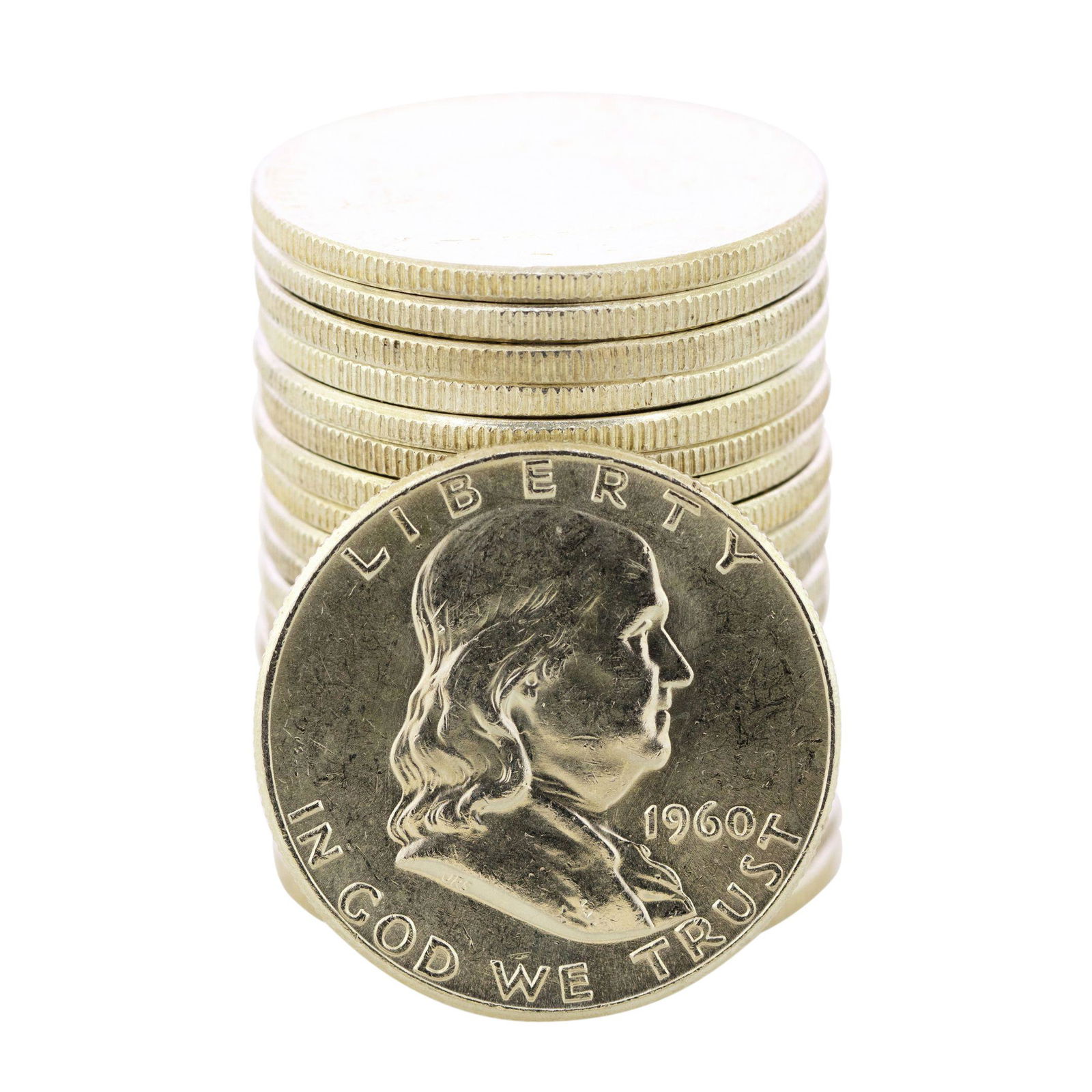 Roll of (20) 1960 Franklin Half Dollar Coins: One Roll of (20) 1960 Franklin Half Dollar Coins.