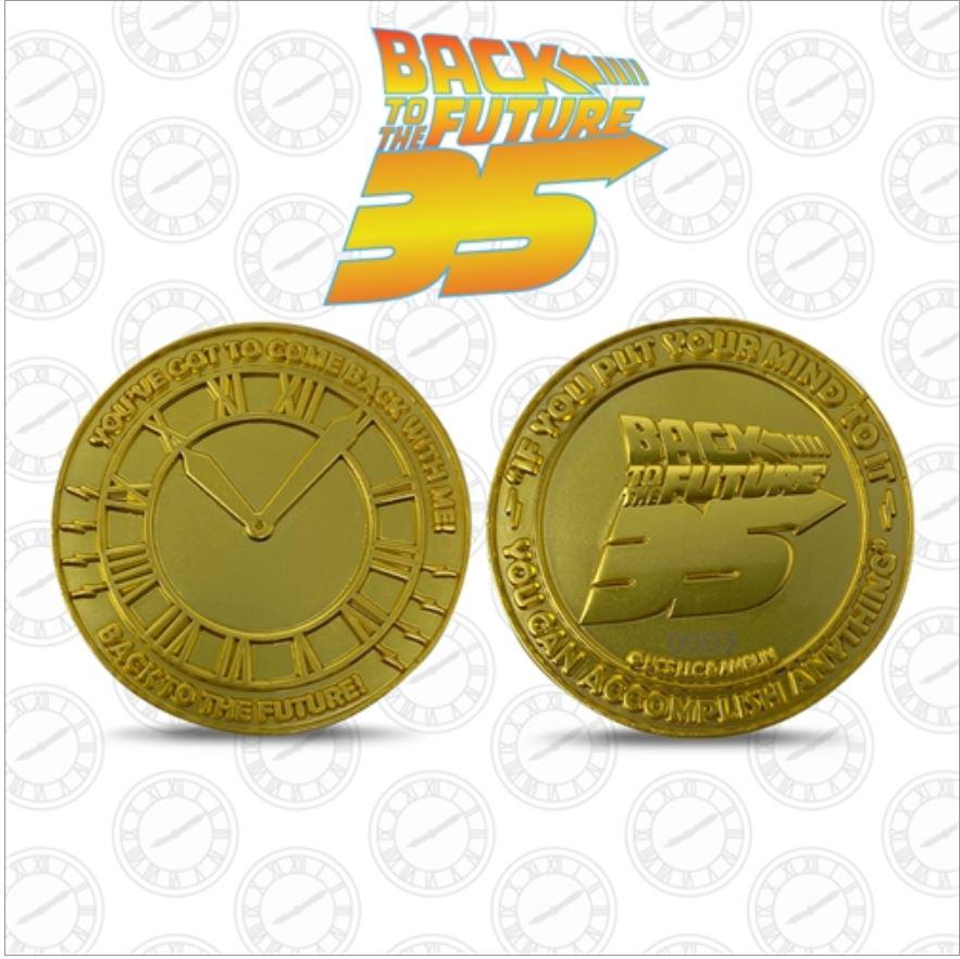 Back to the Future 35th Anniversary Limited Edition: Strictly limited to a production of only 1,000 coins worldwide, this 35th Anniversary gold edition individually-numbered coin measures 1.5 inches and is embossed on both sides. Front side reads "YOU'V