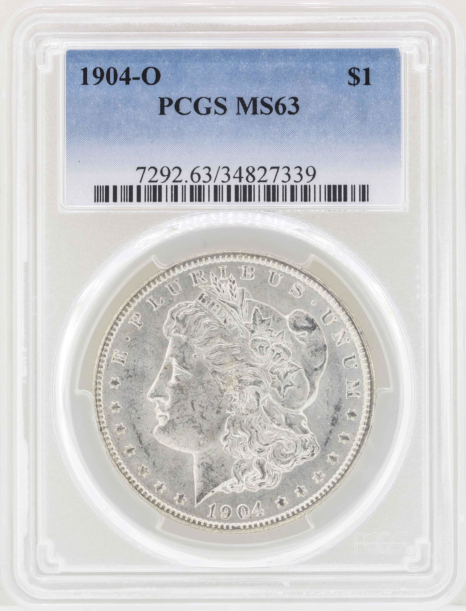 1904-O $1 Morgan Silver Dollar Coin PCGS MS63: One 1904-O $1 Morgan Silver Dollar Coin PCGS MS63.