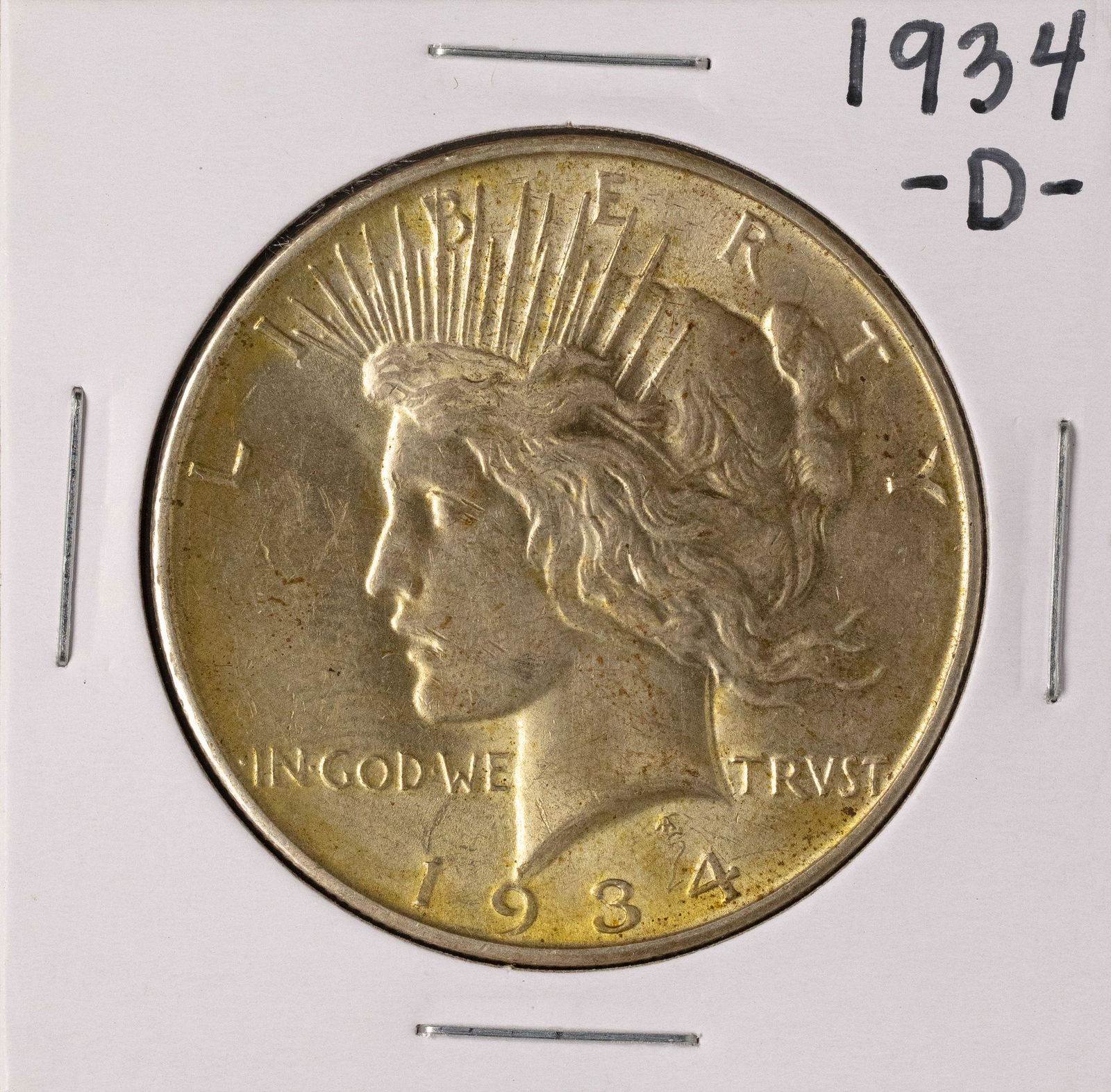 1934-D $1 Peace Silver Dollar Coin: One 1934-D $1 Peace Silver Dollar Coin.