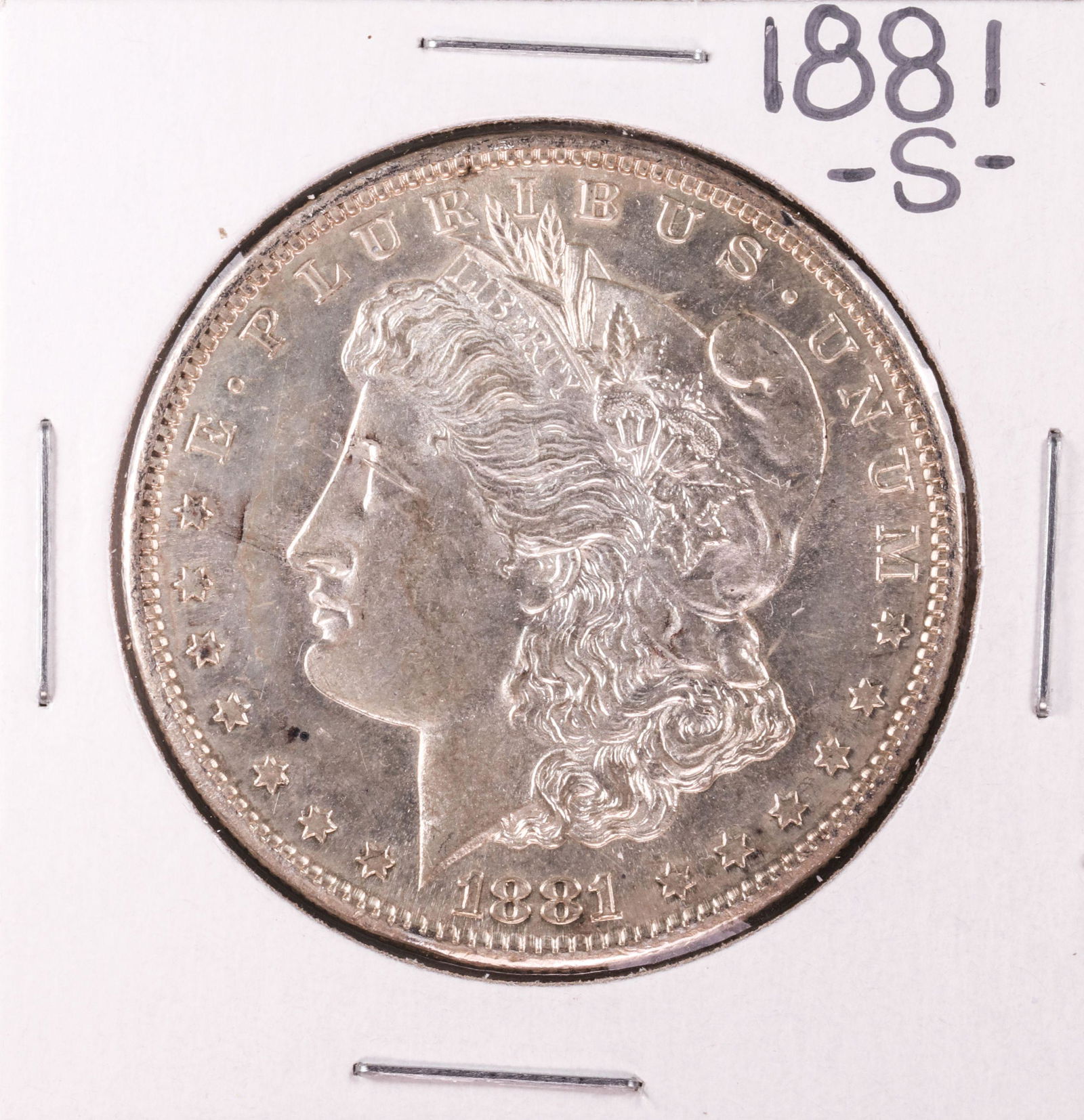1881-S $1 Morgan Silver Dollar Coin: One 1881-S $1 Morgan Silver Dollar Coin.