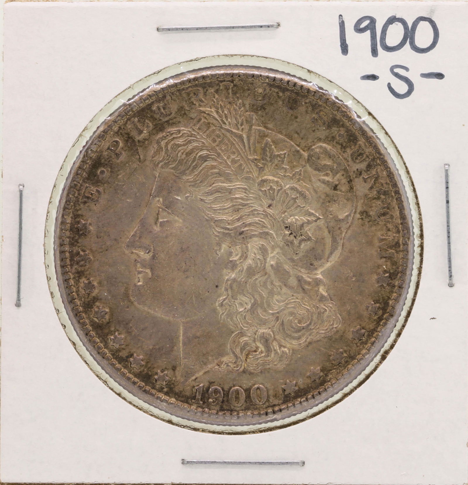 1900-S $1 Morgan Silver Dollar Coin: One 1900-S $1 Morgan Silver Dollar Coin.