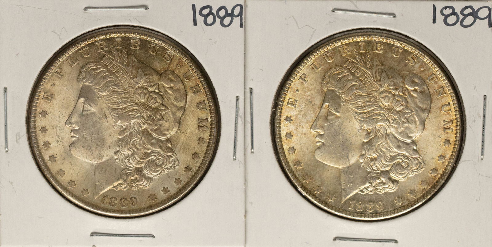 Lot of (2) 1889 $1 Morgan Silver Dollar Coins: One Lot of (2) 1889 $1 Morgan Silver Dollar Coins.