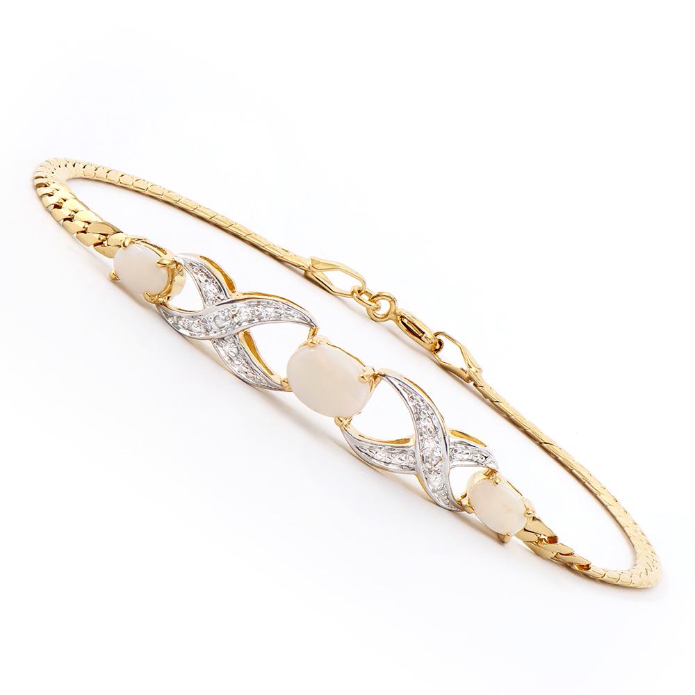 Plated 18KT Yellow Gold 1.16ctw Opal and Diamond: One Plated 18KT Yellow Gold 1.16ctw Opal and Diamond Bracelet. (3) Opals with a total weight of 1.16cts. Diamonds with a total weight of 0.015cts with a color of I-J and with a clarity of I3. Total we