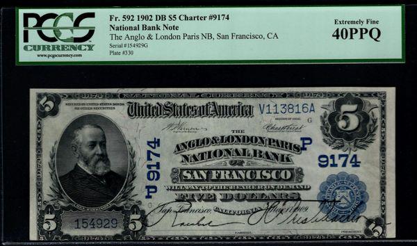 1902 $5 Anglo and London Paris National Bank Note PCGS: One 1902 $5 Anglo and London Paris National Bank Note PCGS 40PPQ.