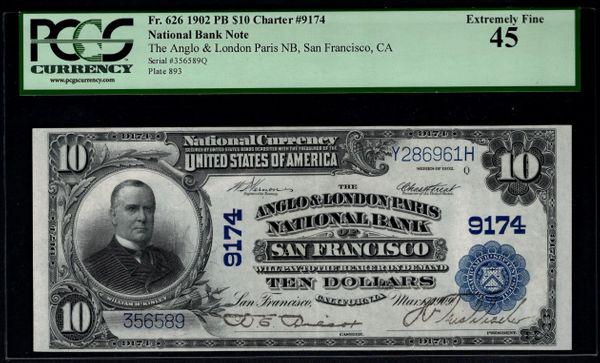 1902 $10 Anglo and London Paris National Bank Note PCGS: One 1902 $10 Anglo and London Paris National Bank Note PCGS 45.
