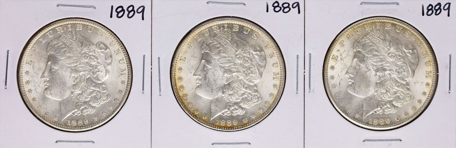 Lot of (3) 1889 $1 Morgan Silver Dollar Coins: One Lot of (3) 1889 $1 Morgan Silver Dollar Coins.