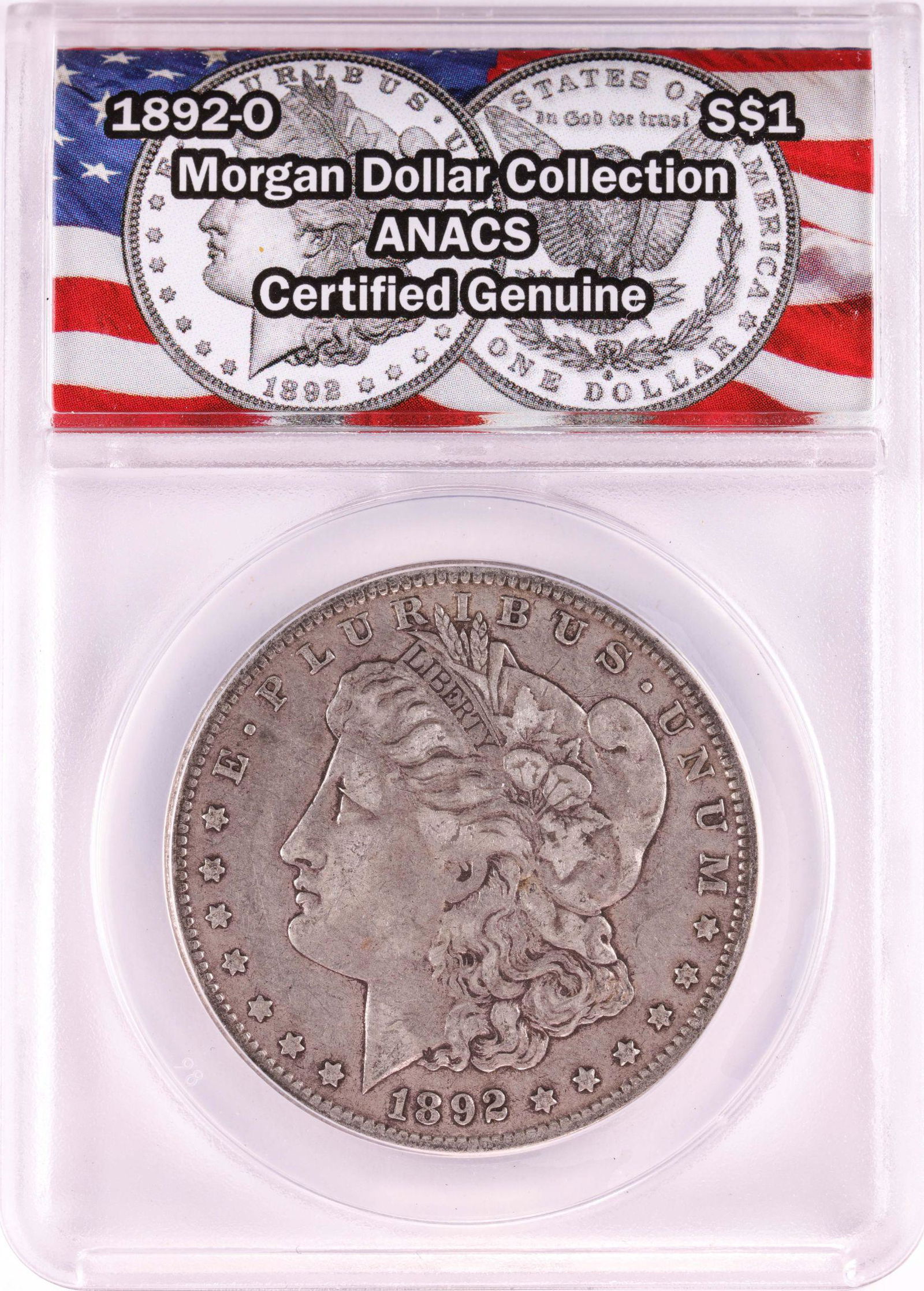1892-O $1 Morgan Silver Dollar Coin ANACS Genuine: One 1892-O $1 Morgan Silver Dollar Coin ANACS Genuine.