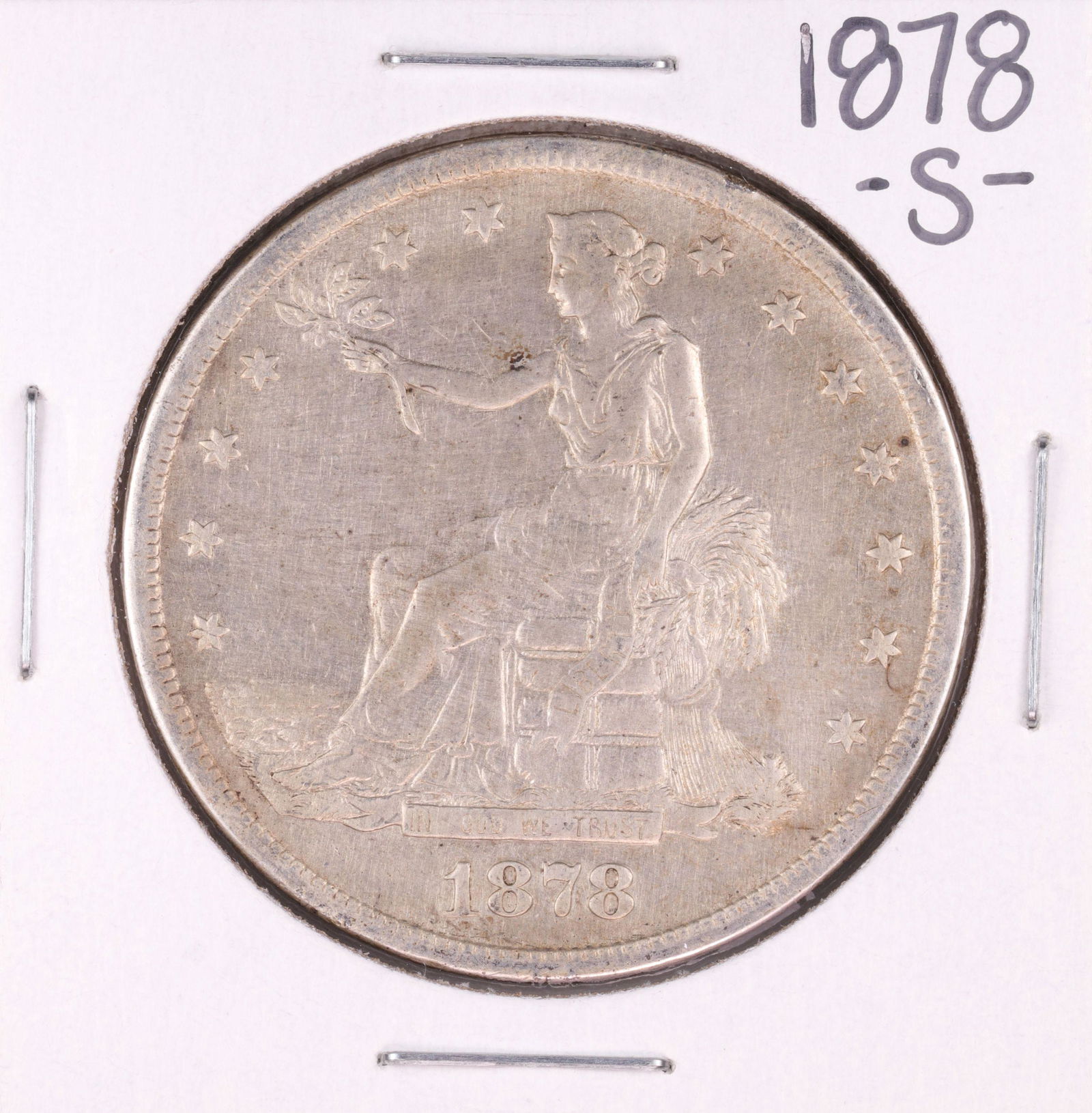 1878-S $1 Trade Silver Dollar Coin: One 1878-S $1 Trade Silver Dollar Coin.