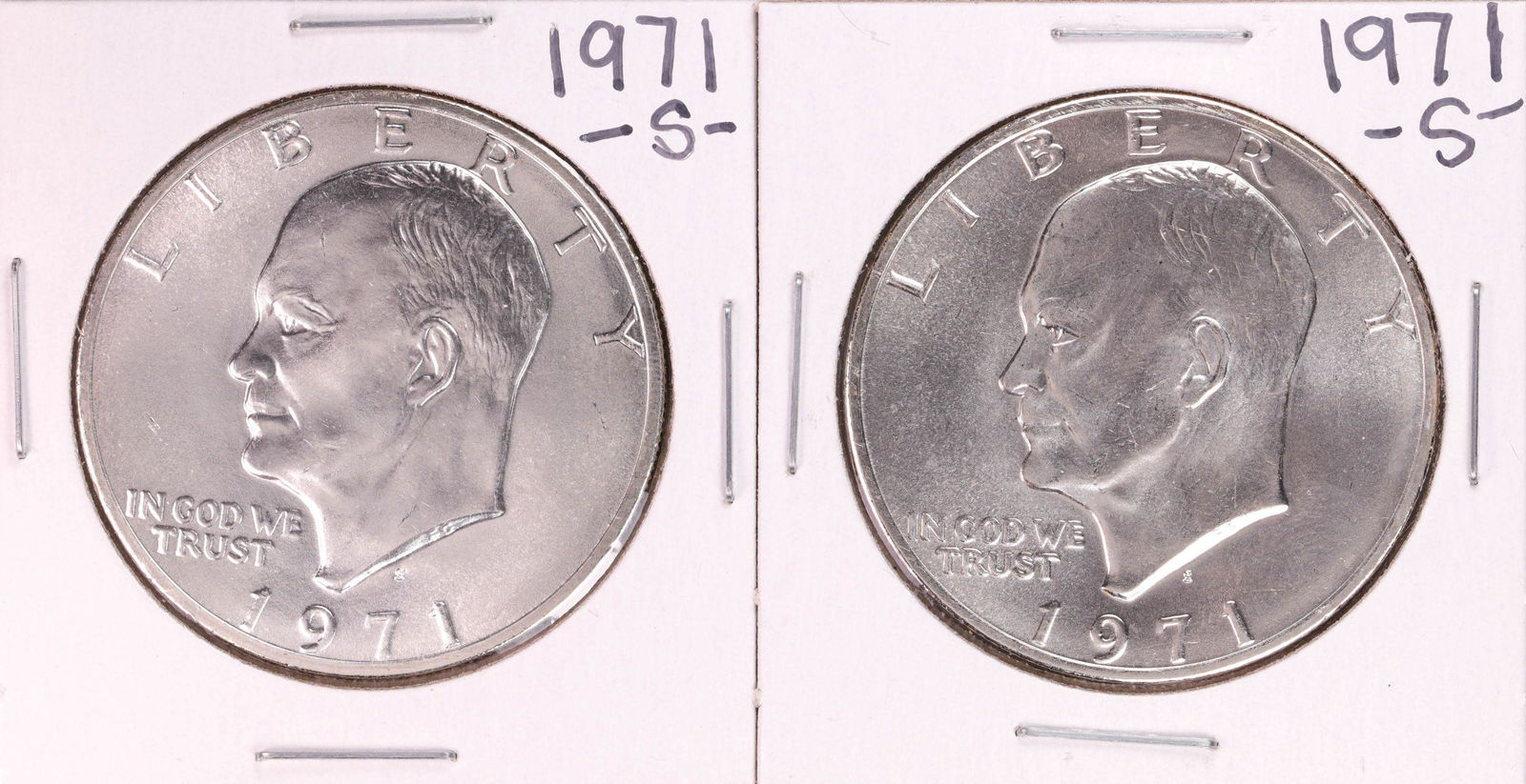 Lot of (2) 1971-S Eisenhower Silver Dollar Coins: One Lot of (2) 1971-S Eisenhower Silver Dollar Coins.