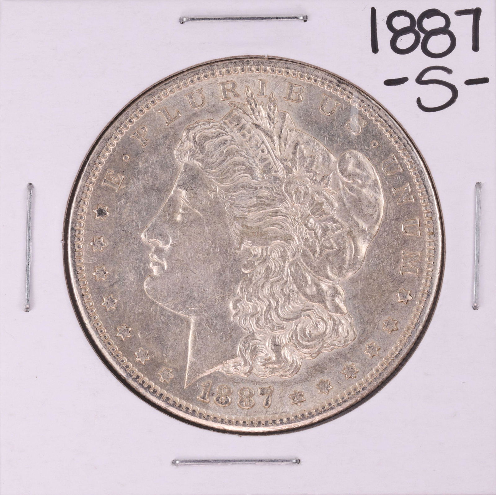 1887-S $1 Morgan Silver Dollar Coin: One 1887-S $1 Morgan Silver Dollar Coin.