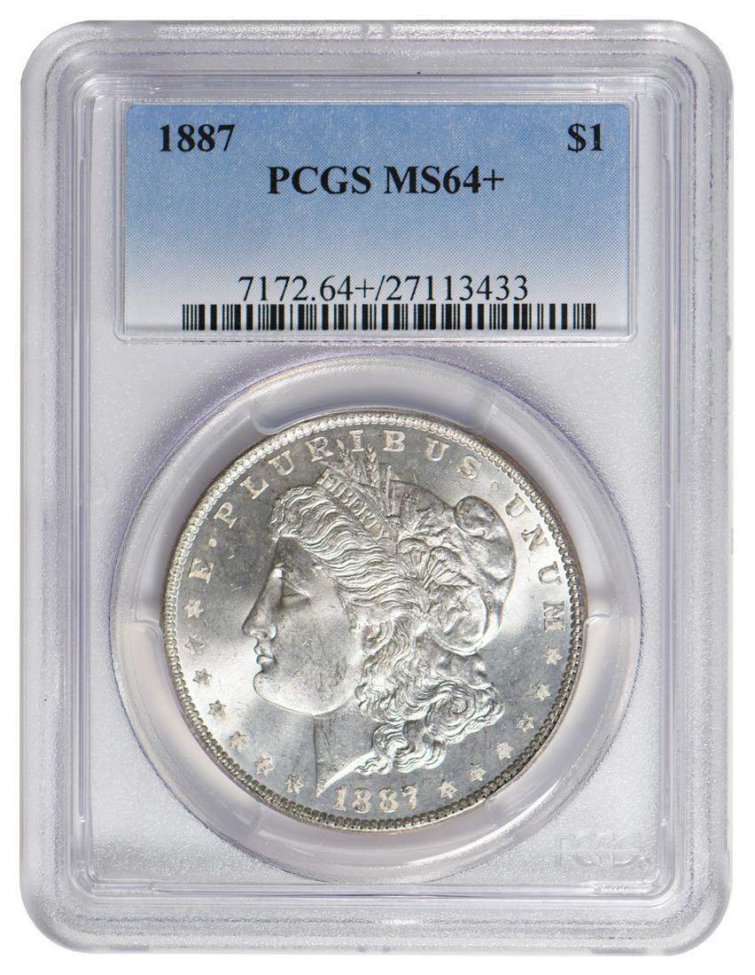 1887 $1 Morgan Silver Dollar PCGS MS64+: One 1887 $1 Morgan Silver Dollar PCGS MS64+.