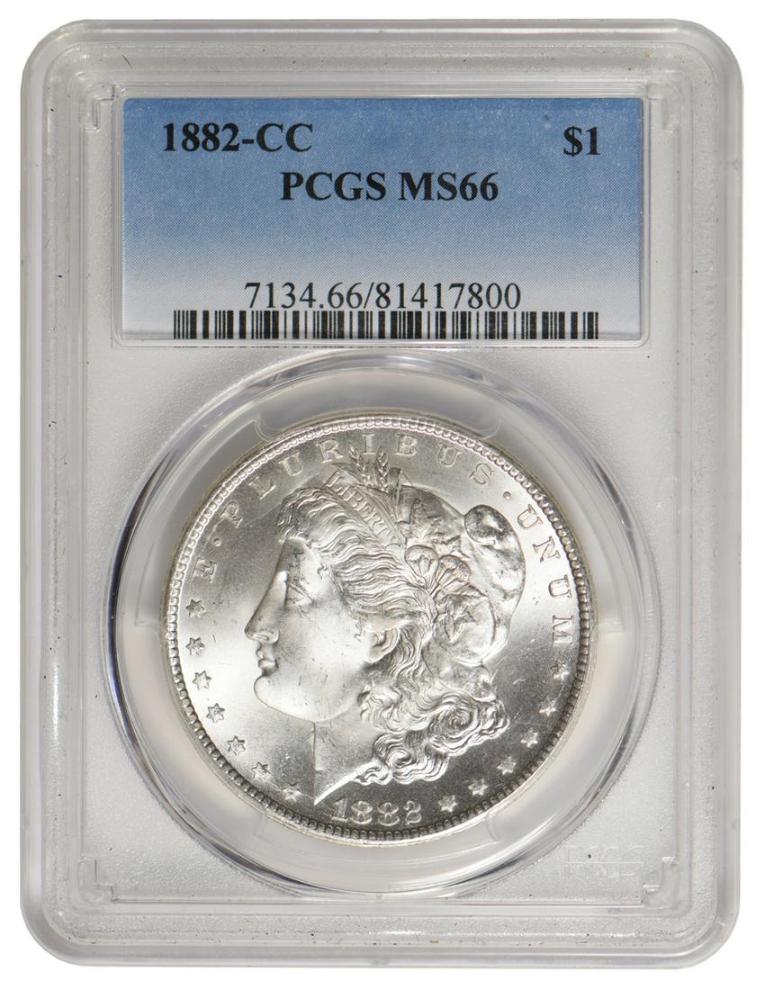 1882-CC $1 Morgan Silver Dollar PCGS MS66: One 1882-CC $1 Morgan Silver Dollar PCGS MS66.