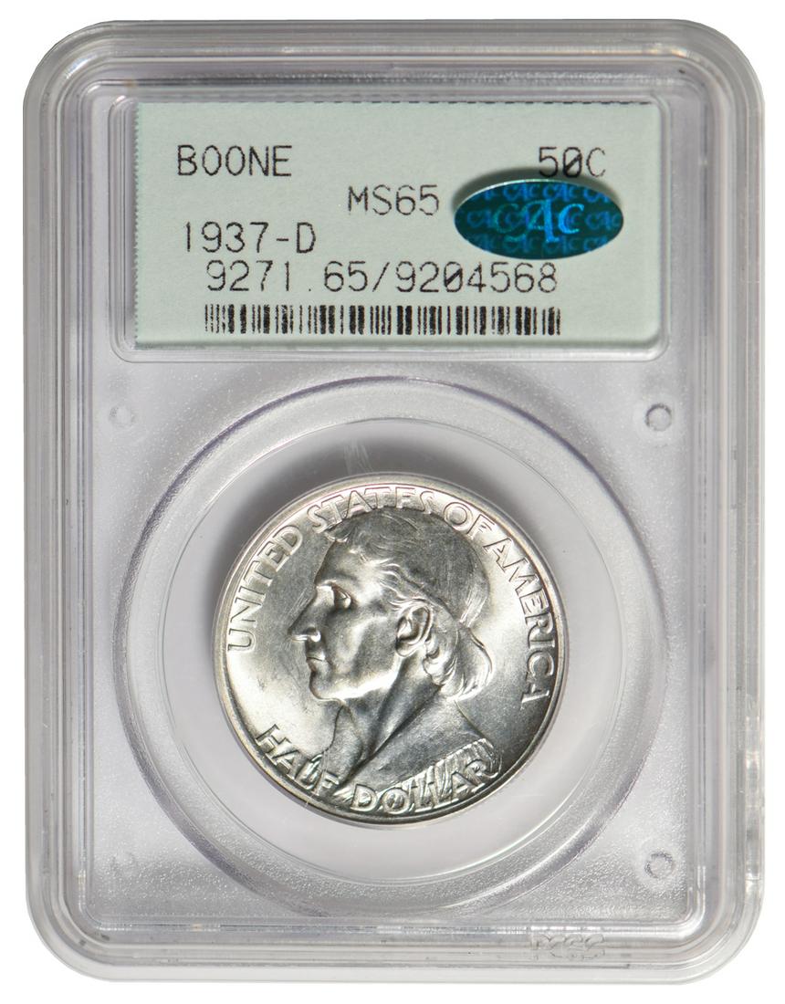 1937-D Boone Half Dollar PCGS MS65 CAC: One 1937-D Boone Half Dollar PCGS MS65 CAC.