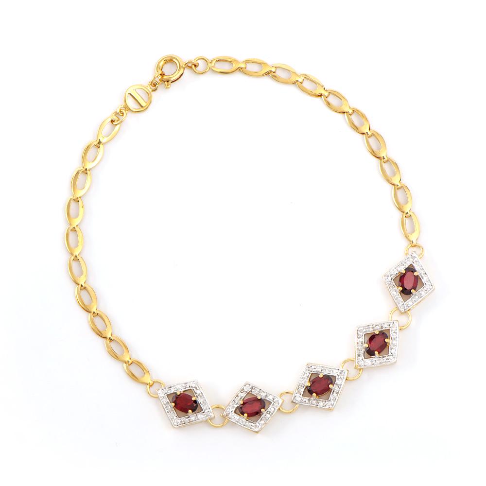 Plated 18KT Yellow Gold 2.25ctw Garnet and Diamond: One Plated 18KT Yellow Gold 2.25ctw Garnet and Diamond Bracelet. (5) Garnet stones with a total weight of 2.25cts. Diamonds with a total weight of 0.15cts with a color of I-J and clarity of I-3. Total
