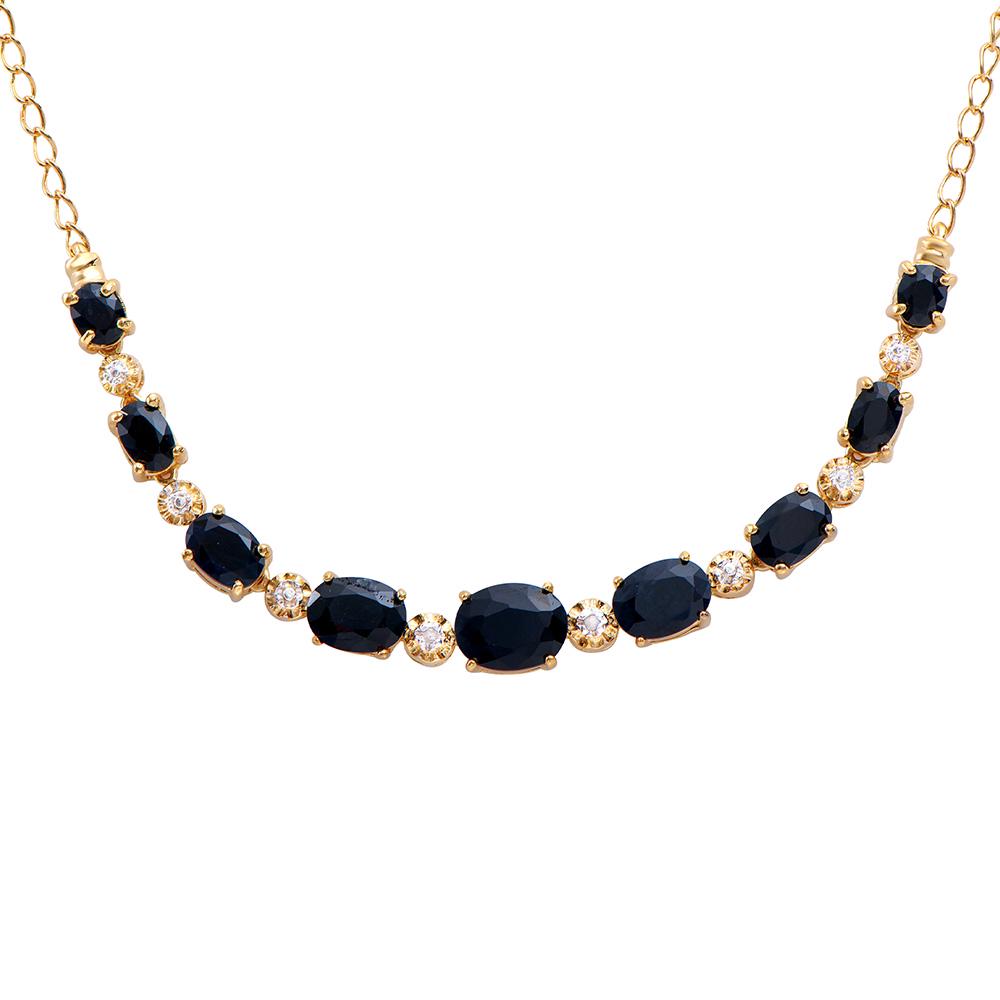 Plated 18KT Yellow Gold 8.90ctw Black Sapphire and: One Plated 18KT Yellow Gold 8.90ctw Black Sapphire and Diamond Pendant with Chain. (9) Black Sapphires measuring with a total weight of 8.90cts. (8) round Diamonds measuring 1.1mm with a color of I-J 