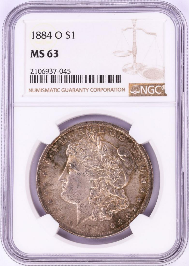 1884-O $1 Morgan Silver Dollar Coin NGC MS63: One 1884-O $1 Morgan Silver Dollar Coin NGC MS63.