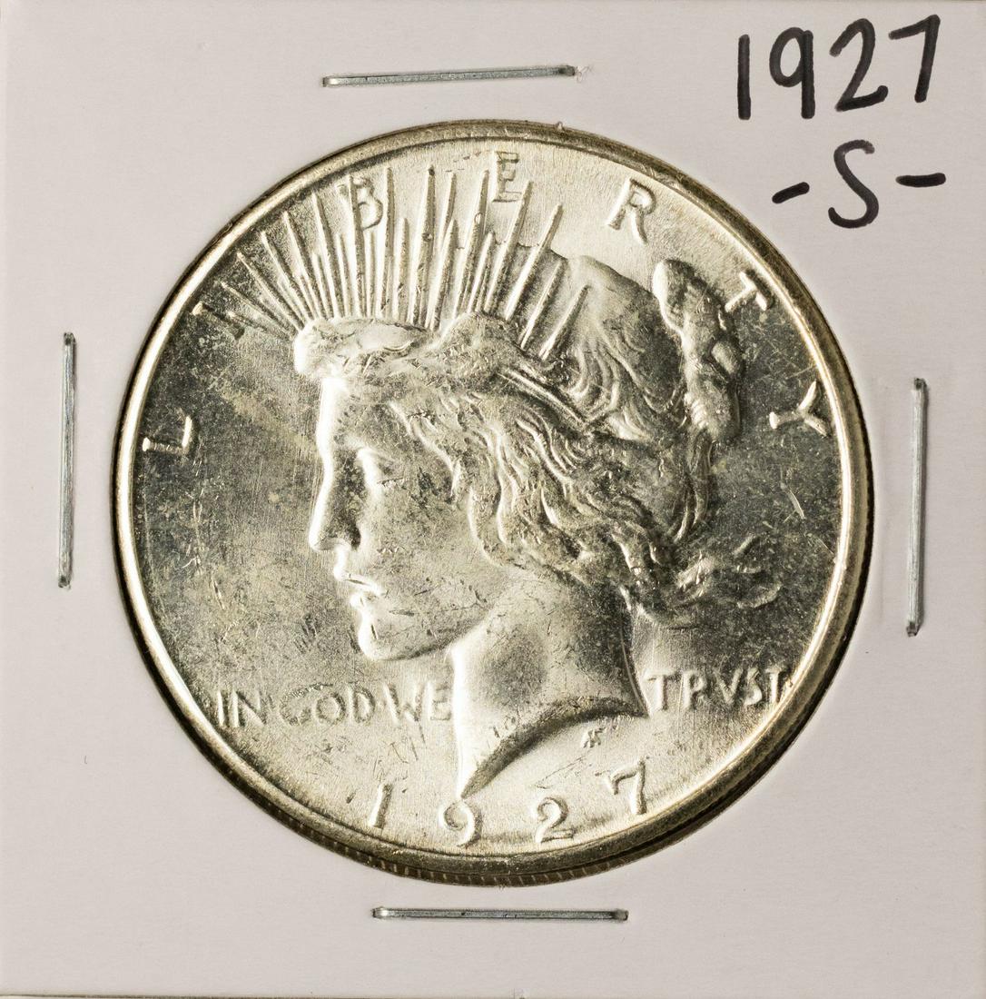 1927-S $1 Peace Silver Dollar Coin: One 1927-S $1 Peace Silver Dollar Coin.