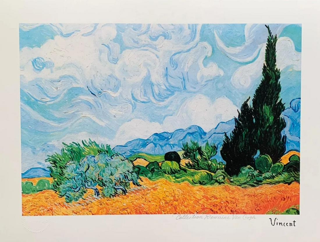 Van Gogh Wheat Field Estate Signed Reproduction Giclee: Wheat Field Estate Signed Reproduction Giclee. Vincent Van Gogh. Pencil numbered from an edition of 375. Image measures 10 inches x 14.5 inches. Paper with border measures 13 inches x 17 inches. Publi