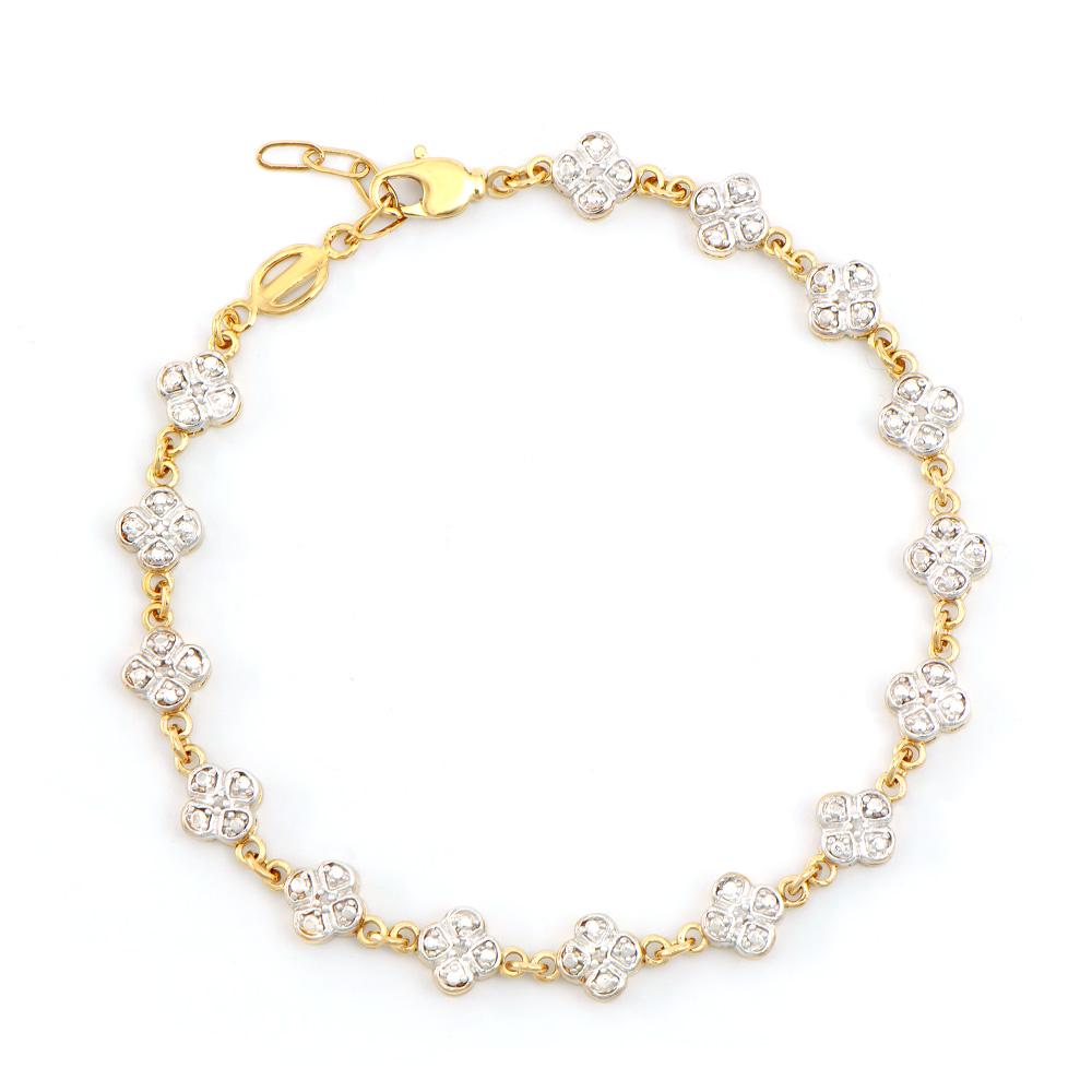 Plated 18KT Yellow Gold Diamond Bracelet: One Plated 18KT Yellow Gold Diamond Bracelet. Diamonds with a total weight of 0.11cts with a color of I-J and with a clarity of I3. Total weight of this bracelet is 6.85 grams of brass layered with 18