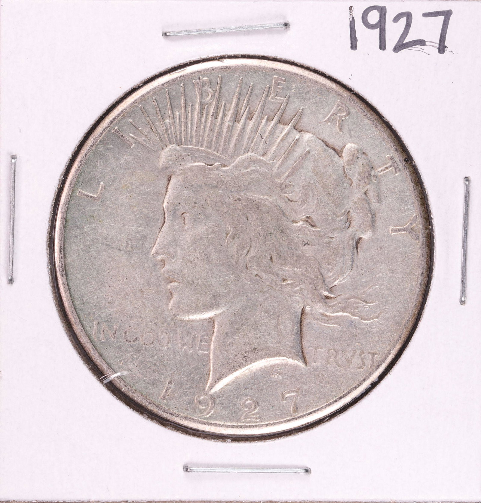 1927 $1 Peace Silver Dollar Coin: One 1927 $1 Peace Silver Dollar Coin.