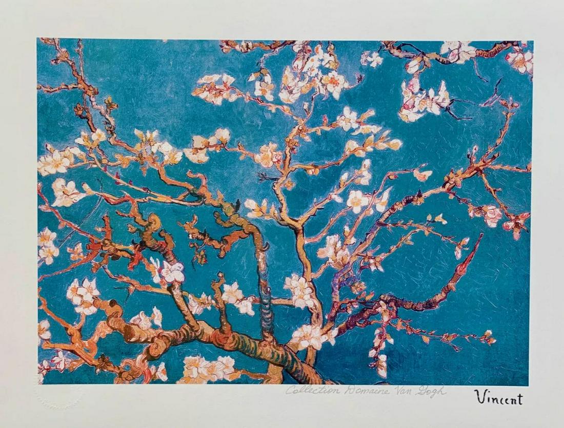 Van Gogh Blue Almond Blossoms Estate Signed Reproduction Giclee: Van Gogh Blue Almond Blossoms Estate Signed Reproduction Giclee. Vincent Van Gogh. Pencil numbered from an edition of 375.Image measures 10 inches x 14 inches. Paper with border measures 13 inches x 1