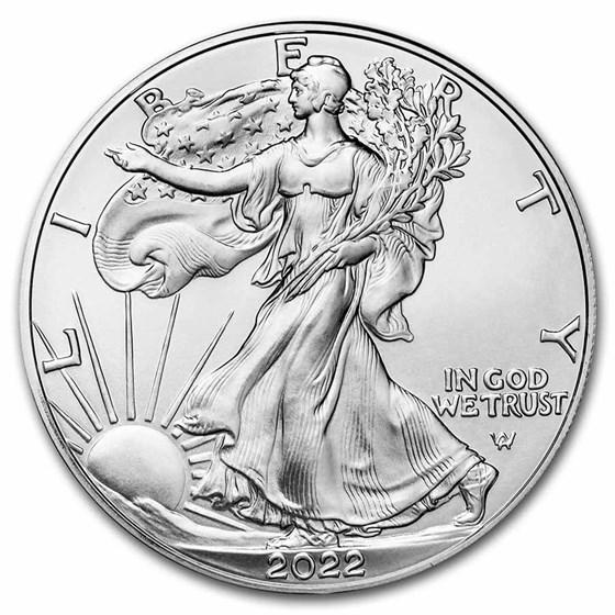 2022 1 oz American Eagle Silver Coin: One 2022 1 oz American Eagle Silver Coin.