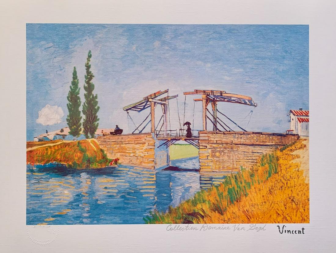 Van Gogh LANGLOIS BRIDGE Estate Signed Limited Edition Giclee: This is a VINCENT VAN GOGH (ESTATE COLLECTION DOMAINE) reproduction giclee titled â€œLanglois Bridge at Arles”. This piece is pencil signed on the lower right as â€˜Collection Domaine Va