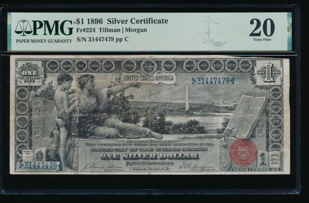 1896 $1 Educational Silver Certificate PMG 20: One 1896 $1 Educational Silver Certificate PMG 20.