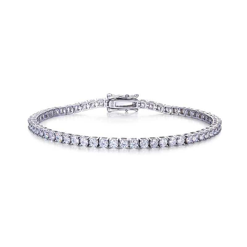 Plated Rhodium 7.0ctw White E-F Fire Moissanite Bracelet: These 60 Moissanites are VVs1 Near Flawless 3 mm. Brilliant Round Cuts Bursting Out With A Full Spectrum Of Colors. They are mounted in Rhodium over solid .925 sterling silver. Rhodium which is in the