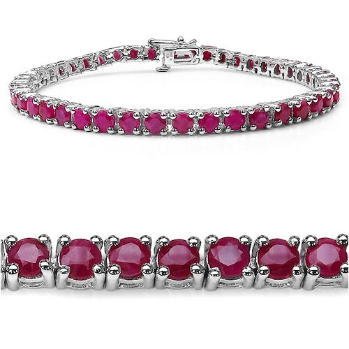 Rhodium Plated 10.12ctw Ruby Bracelet: 7.92 Carat Genuine Ruby.925 Sterling Silver Bracelet. Ruby Round/3.50mm - 44/7.29 ctw Natural Heat Treated F. Total weight 13.37 grams. Bracelet length is 7.25 inches.