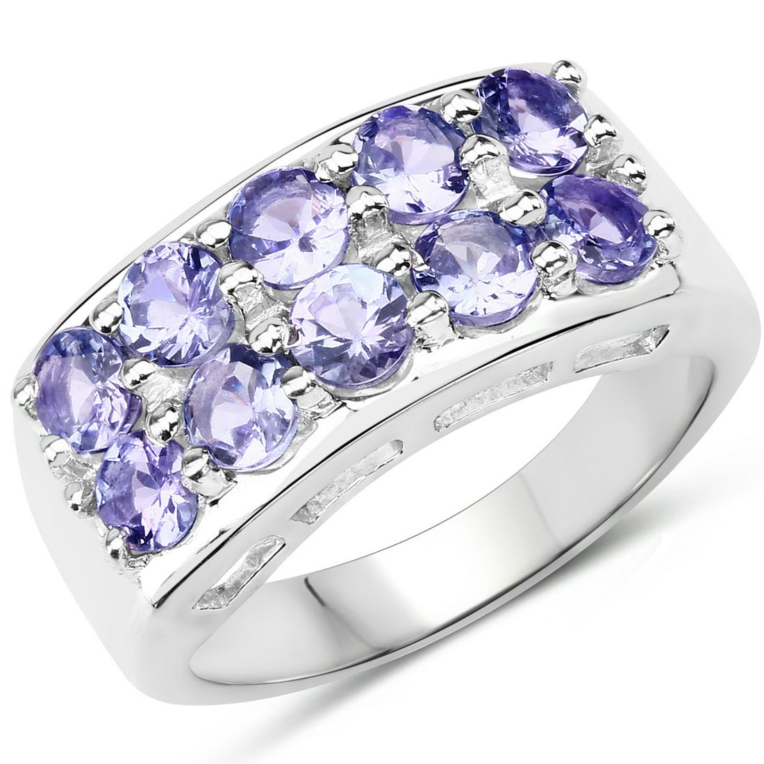 Plated Rhodium 1.90ctw Tanzanite Ring: 1.90 Carat Genuine Tanzanite.925 Sterling Silver Ring. Tanzanite Round/3.50mm - 10/1.90 ctw Natural Heat Treated E. Total weight 6.47 grams. Ring size 6.