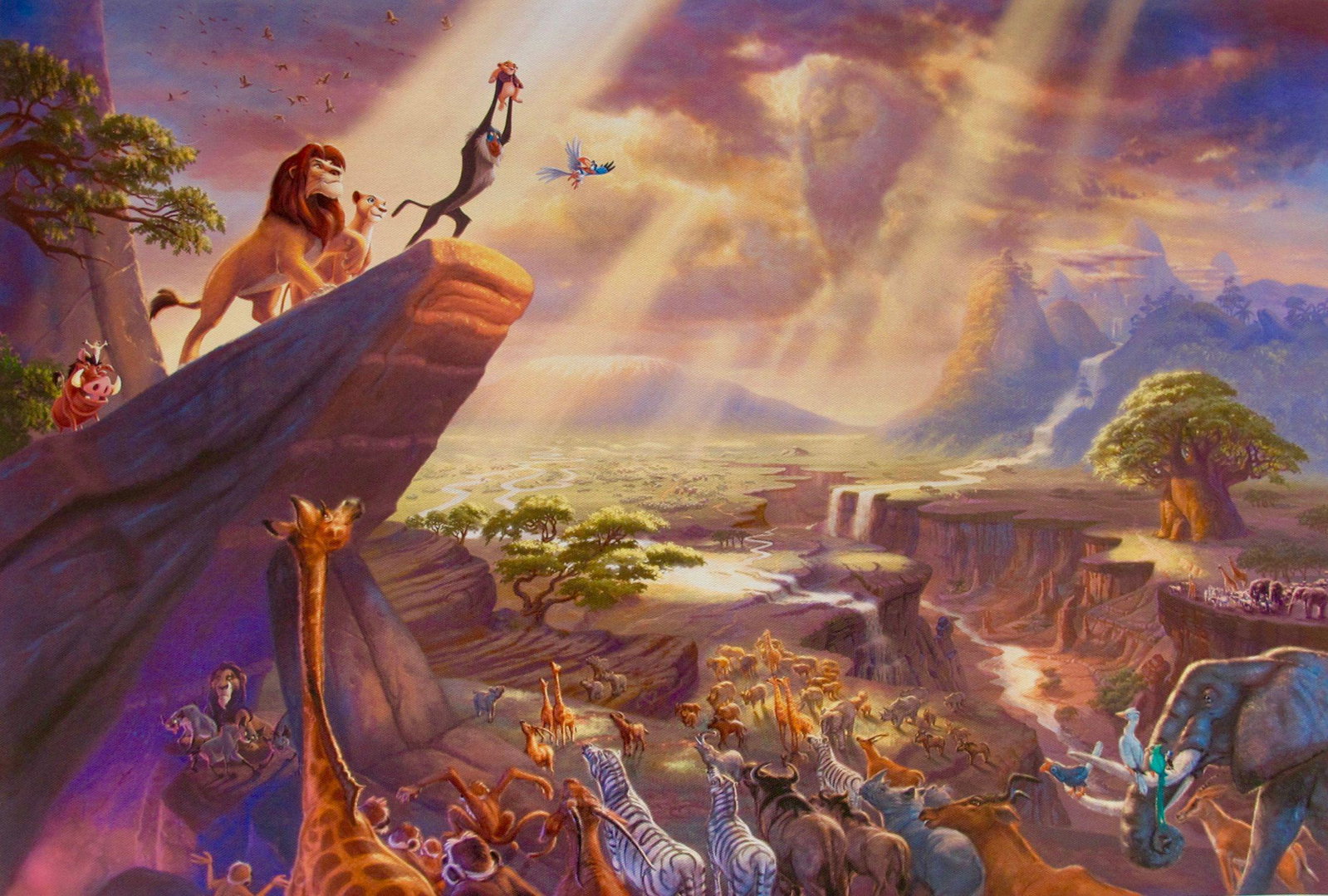 THOMAS KINKADE Disney Lion King Giclee on Canvas: This is a reproduction giclee on canvas by Thomas Kinkade titled â€œLion King” Measures: 12â€³ x 16â€³. Beautiful rich colors! Comes unframed, un-stretched. Excellent condition!