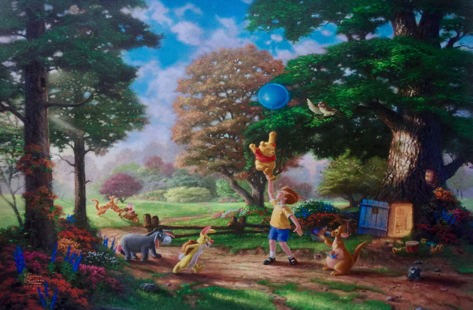 Thomas Kinkade Disney WINNIE THE POOH Giclee on Canvas: This is a reproduction giclee on canvas by Thomas Kinkade titled â€œWinnie the Pooh and Friends” Measures: 12â€³ x 16â€³. Beautiful rich colors! Comes unframed, un-stretched. Excelle