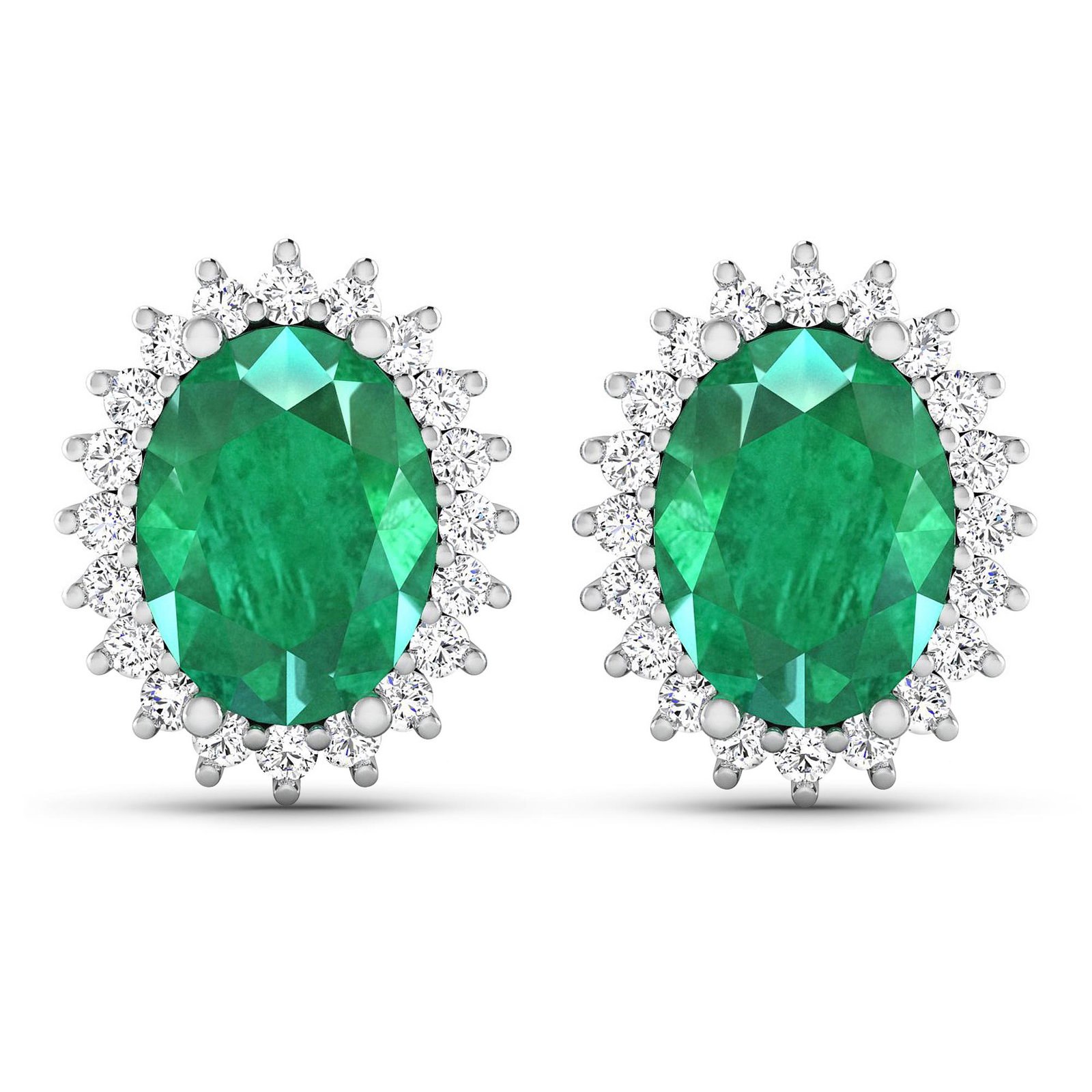 14KT White Gold 2.00ctw Emerald and Diamond Earrings: (2) Zambian Emerald stones with a total weight of 2.00cts. (40) round Diamonds with a total weight of 0.26cts with a color of i and clarity of i1-i2. Total weight of these earrings are 2.79 grams.