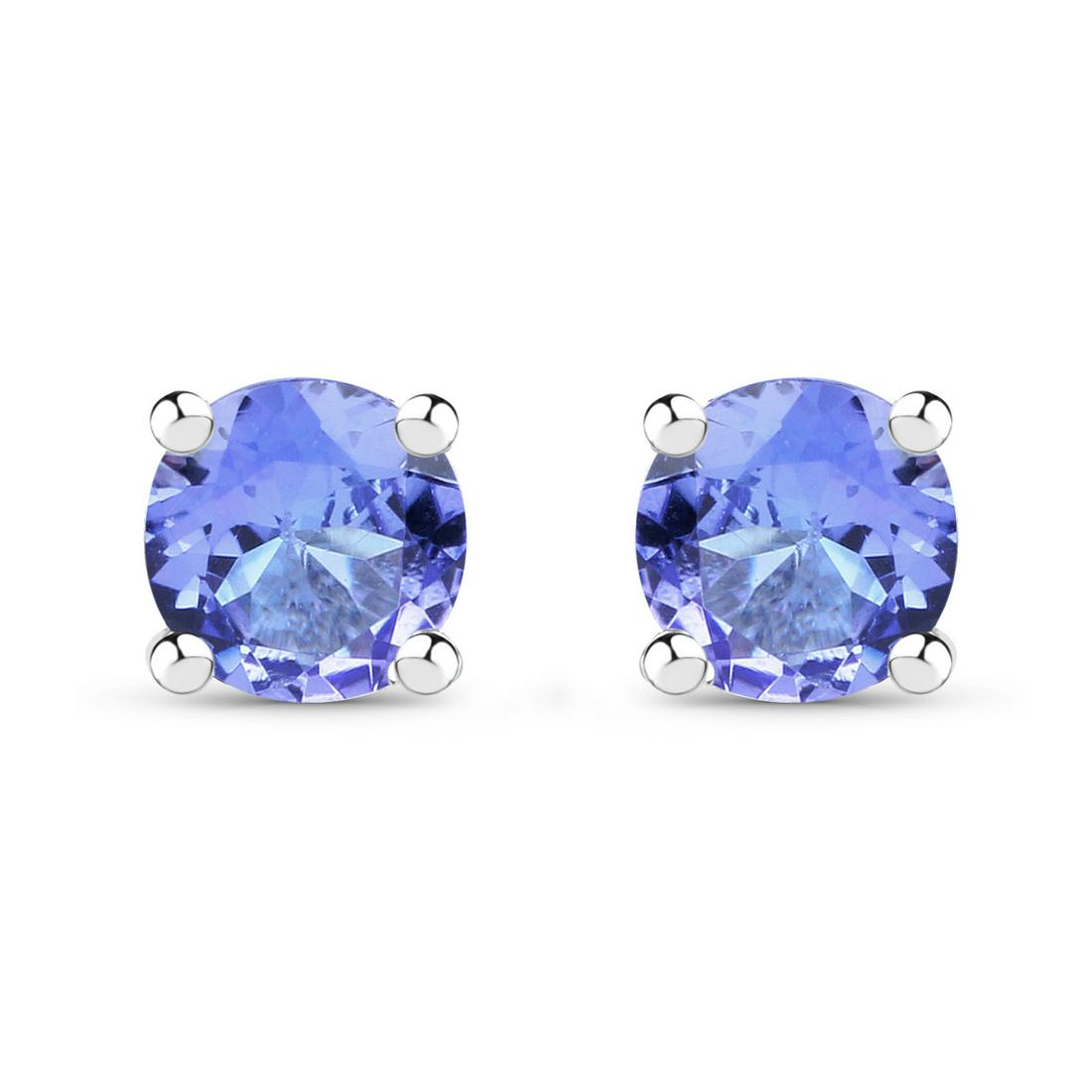 Plated Rhodium 0.46ctw Tanzanite Earrings: 0.46 Carat Genuine Tanzanite .925 Sterling Silver Earrings. Tanzanite Round/4.00mm - 2/0.46 ctw Natural Heat Treated E. Total weight of earrings are 0.8 grams.