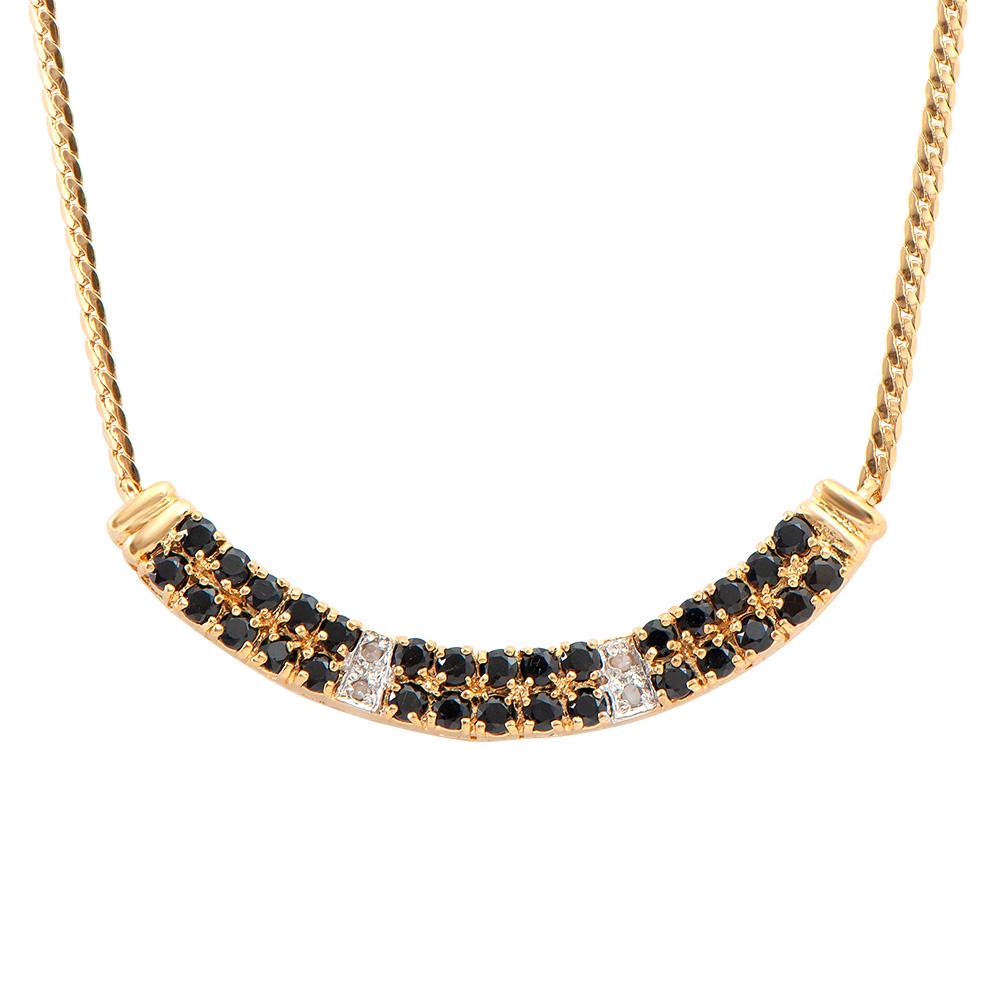 Plated 18KT Yellow Gold 2.25ctw Black Sapphire and Diamond Pendant with Chain: One Plated 18KT Yellow Gold 2.25ctw Black Sapphire and Diamond Pendant with Chain. (30) Black Sapphires with a total weight of 2.25cts, each measuring 2.4mm. 4 pieces of 1.1mm round diamonds. Total we