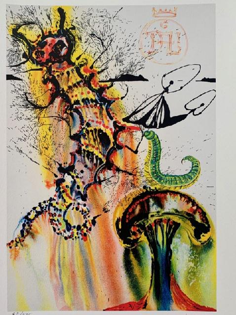 Dali Advice From A Caterpillar Facsimile Signed Numbered Giclee: This is a limited edition giclee titled â€œAdvice from a Caterpillar” from the Alice in Wonderland Suite by Salvador Dali. This piece is facsimile signed on the lower right. Pencil numbered 