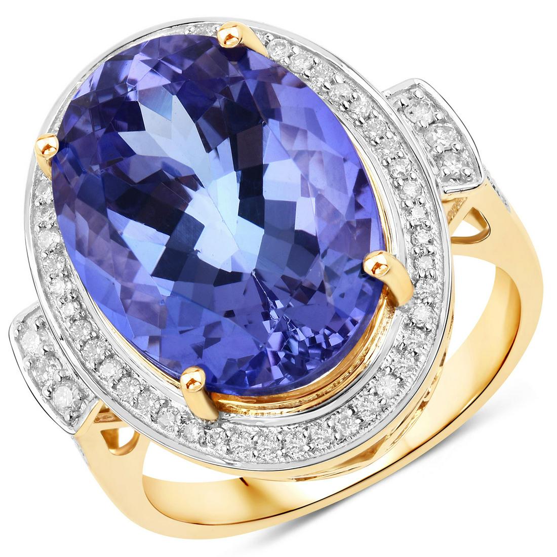 14KT Yellow Gold 11.30ct Tanzanite and Diamond Ring: Product Details: 14K Yellow Gold Stone Details: Tanzanite Item Type: Ring Subcategory: Tanzanite Gross Wt:6.78 Gemstone Wt:11.01 cwt. Diamond Wt:0.29 cwt. Total Stone Wt:11.30 cwt. Metal Stamp:14K QJ�
