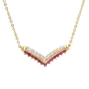 Plated 18KT Yellow Gold 0.61ctw Ruby and Diamond Pendant with Chain: One Plated 18KT Yellow Gold 0.61ctw Ruby and Diamond Pendant with Chain. (13) Ruby stones with a total weight of 0.61cts. (11) Diamonds with a total weight of 0.09cts with a color of I-J and clarity o